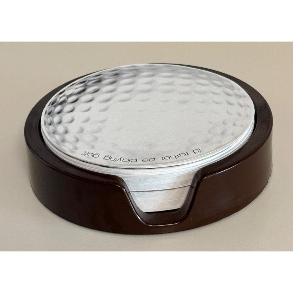 Golf-Themed Notepad Dispenser With Brown Base "Id Rather Be Playing Golf" Design